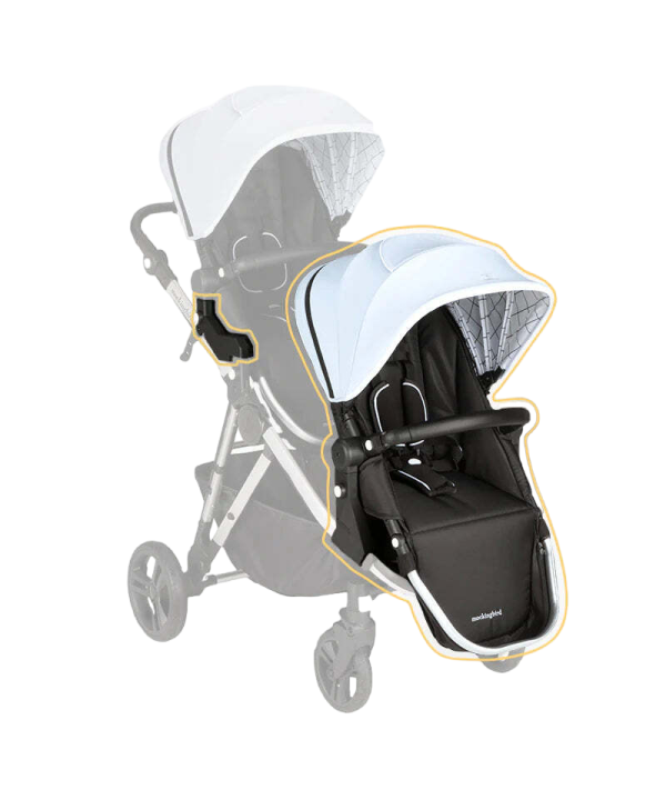 Mockingbird 2nd Seat Kit With Extendable Canopy, Sky, Windowpane, Silver With Black Leather Hot on Sale